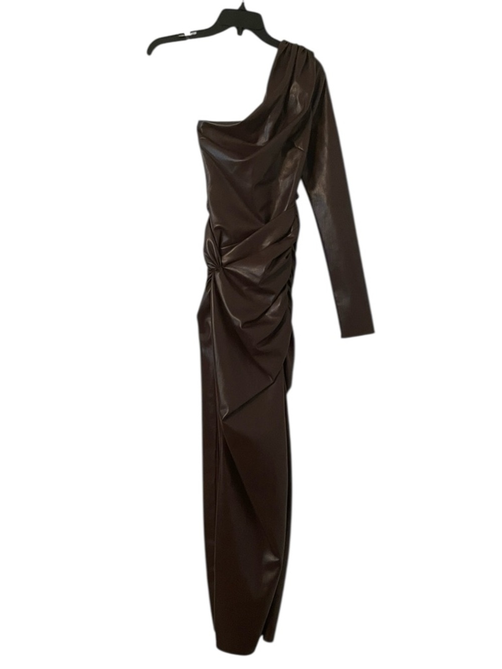 House of CB Women's Brown Octavia Vegan Leather‎ One Shoulder Maxi Dress Size XS